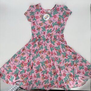 Dot Dot Smile Girls Cap Sleeve Dress 12-24 months Pink Cactus Short Sleeve Twirl